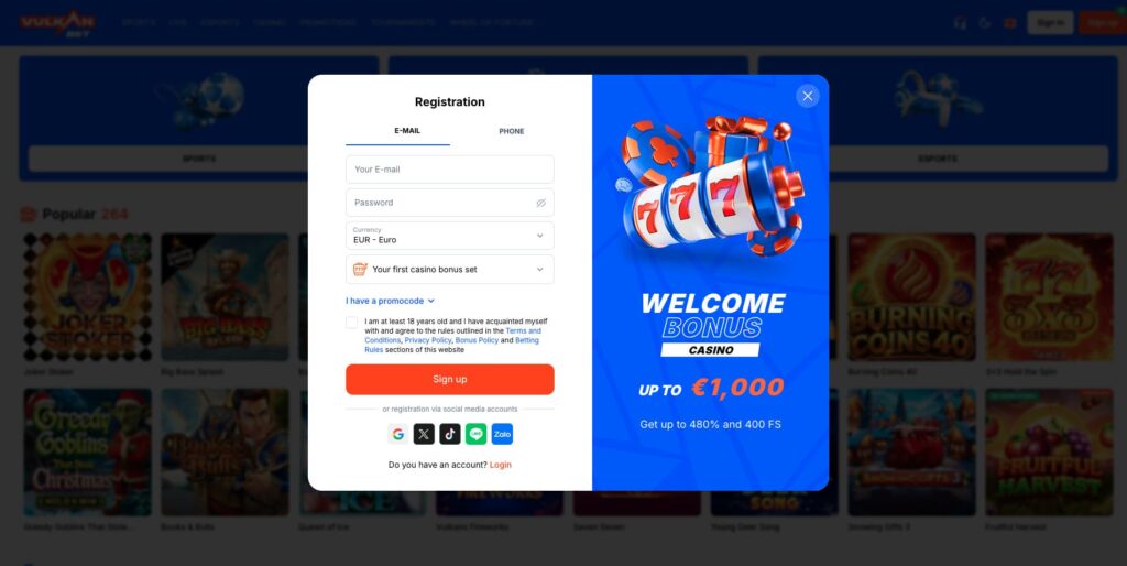 Vulkan Bet Casino Регистрация
