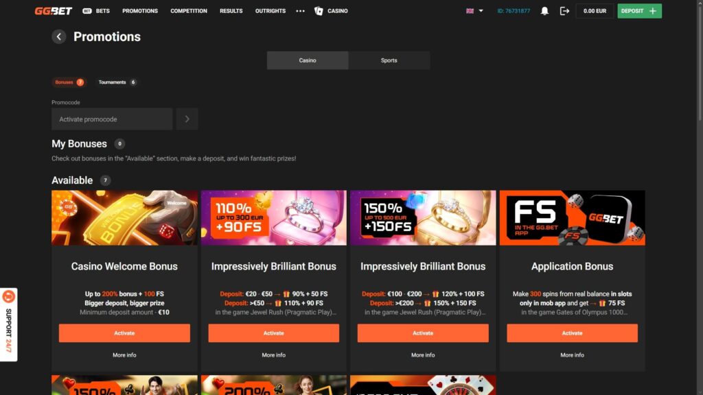 GGbet казино промоции