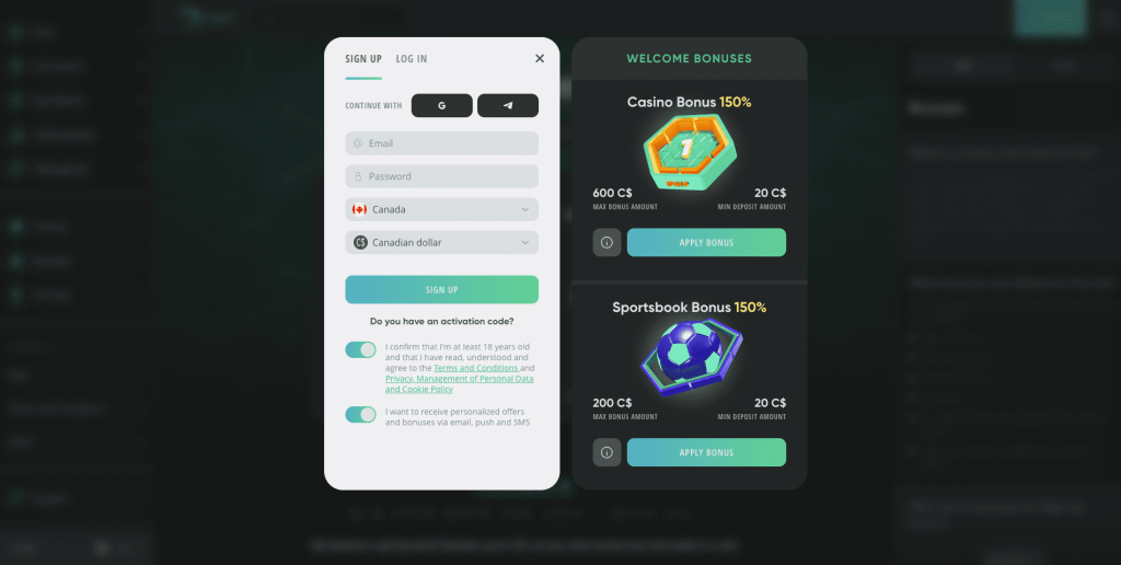 Drip Casino registration form