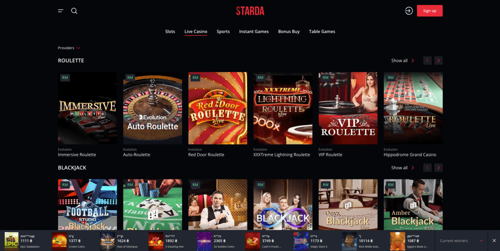 Starda Casino live games