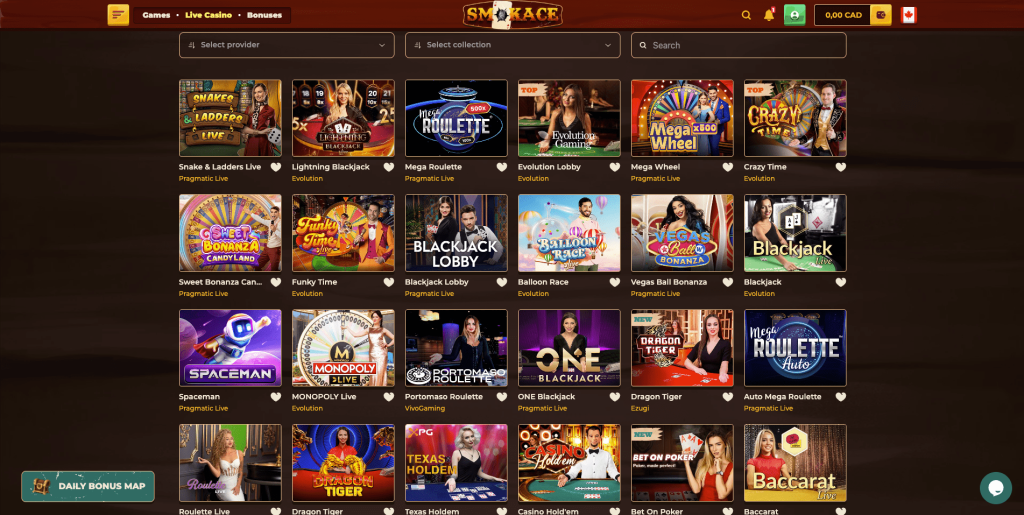 Smokace Casino Live games