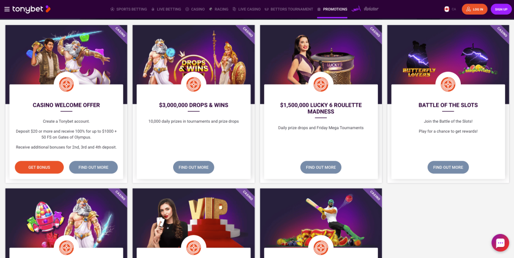 Tonybet Casino Bonuses