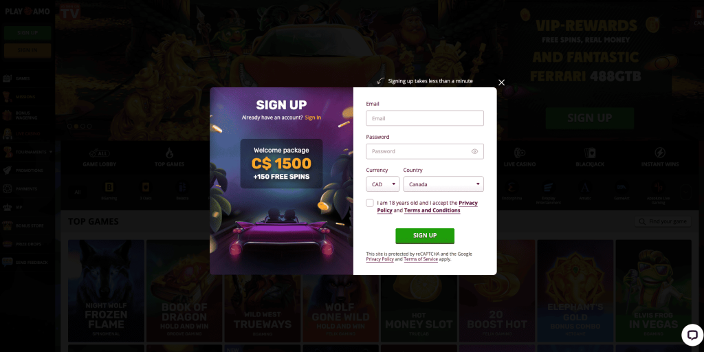 Playamo Casino Registration