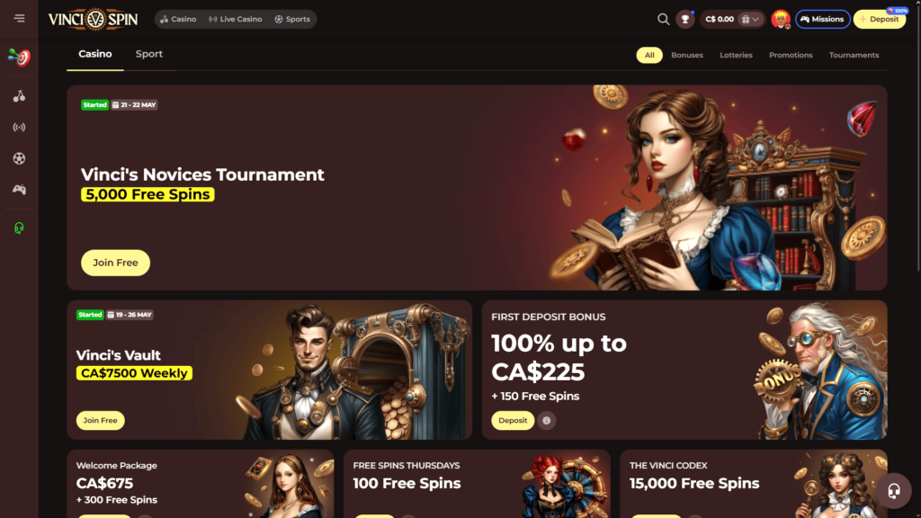 Vincispin casino bonuses