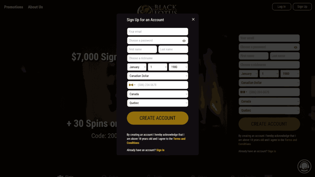 Black Lotus casino registration