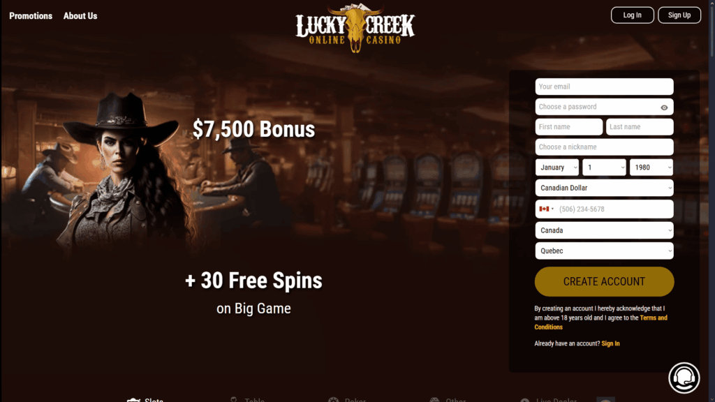 Lucky Creek casino Canada
