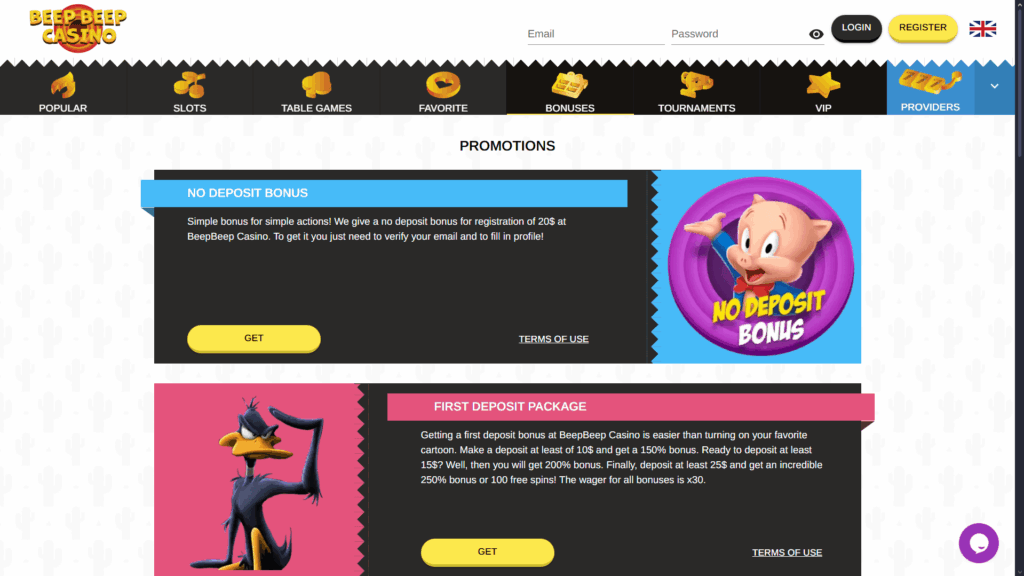 Beep Beep casino bonuses