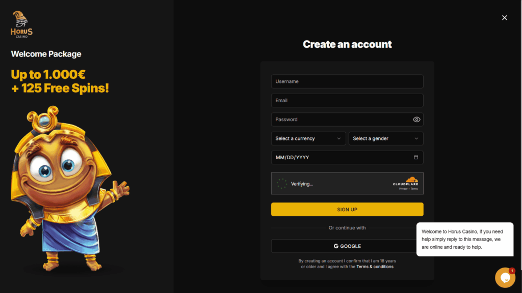 Horus casino registration