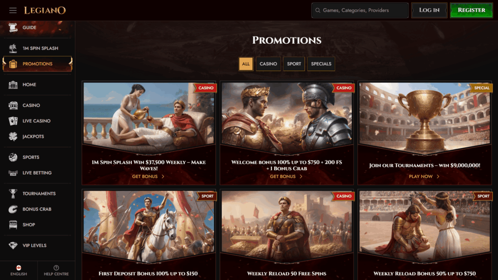 Legiano casino bonuses