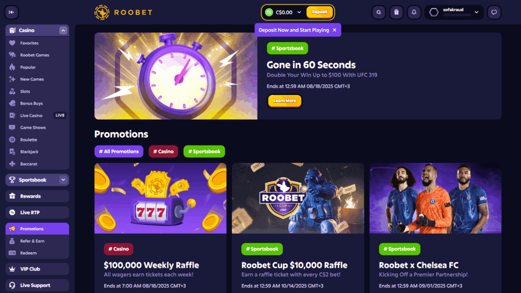 Roobet casino bonuses