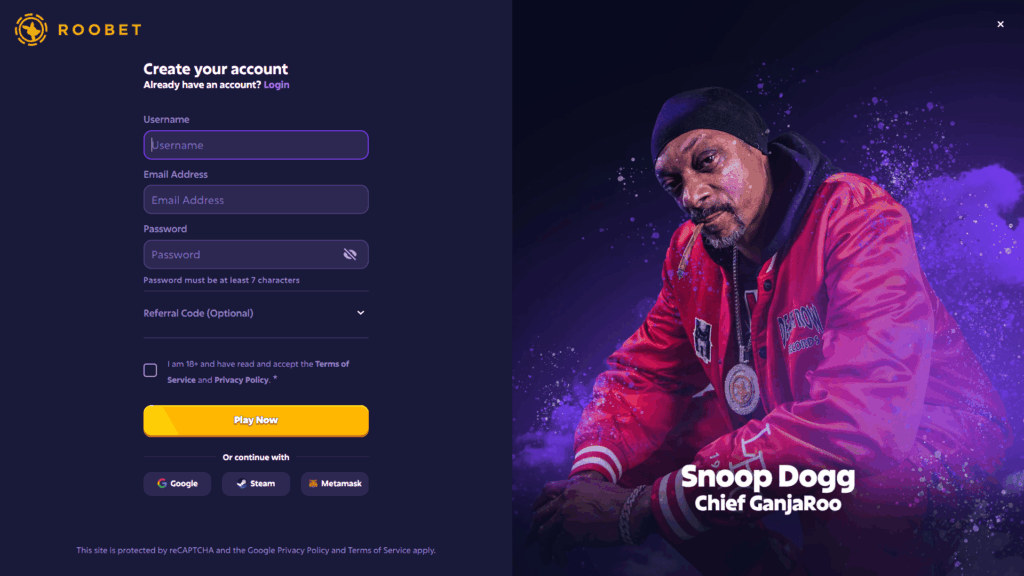 Roobet casino registration