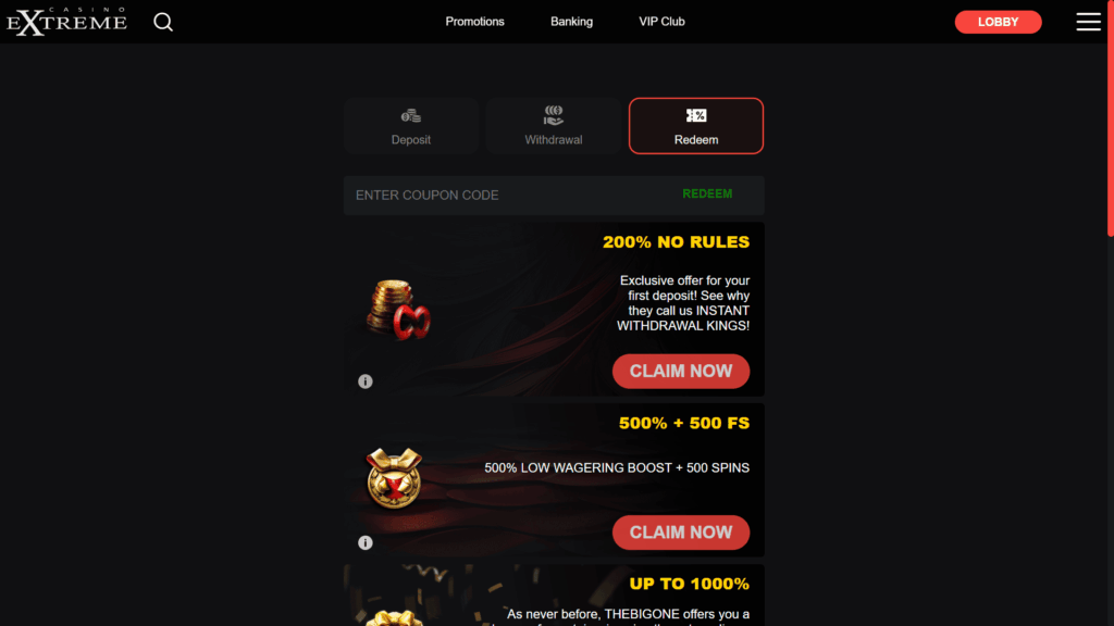 Extreme casino bonuses