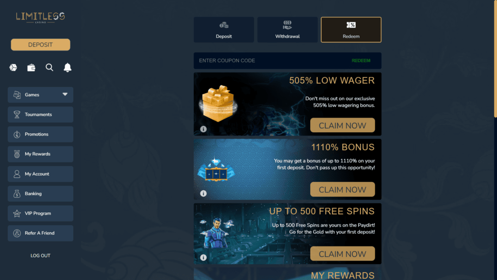 Limitless casino bonuses