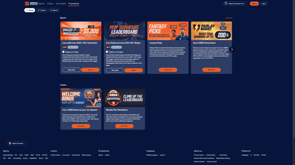 Sports Interaction casino bonuses