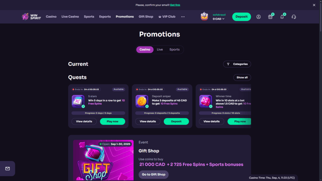 Win Spirit casino bonuses