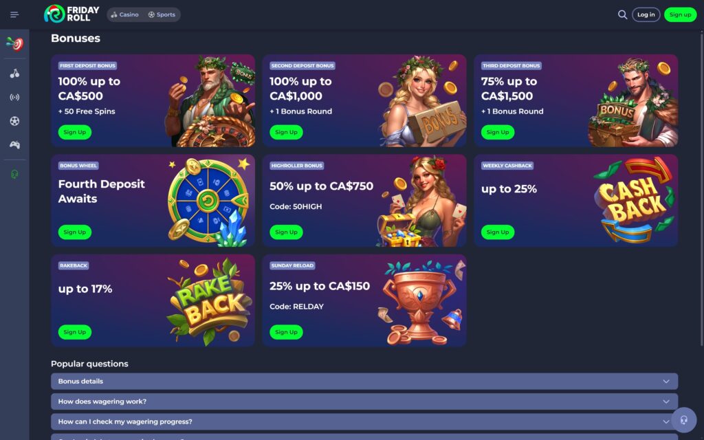 Fridayroll casino bonuses