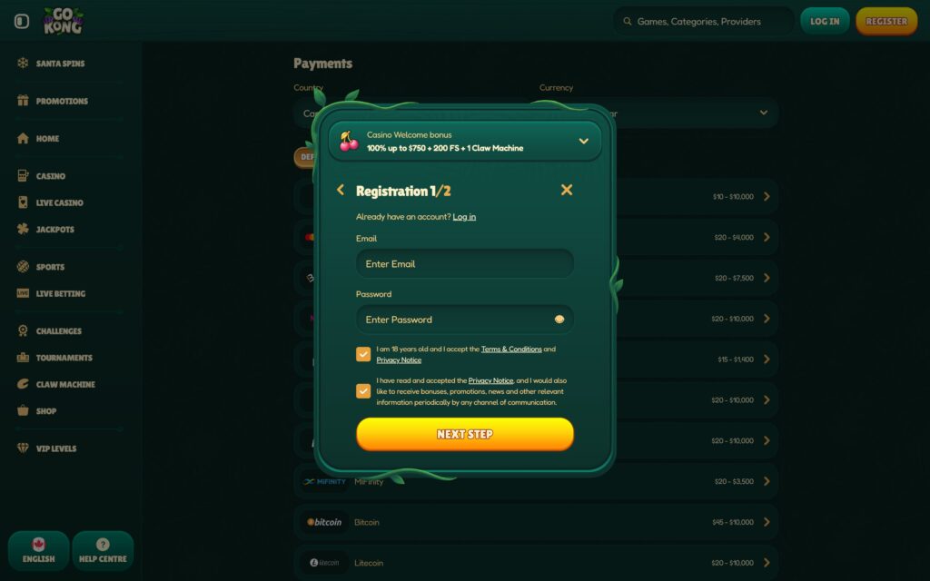 GoKong casino registration