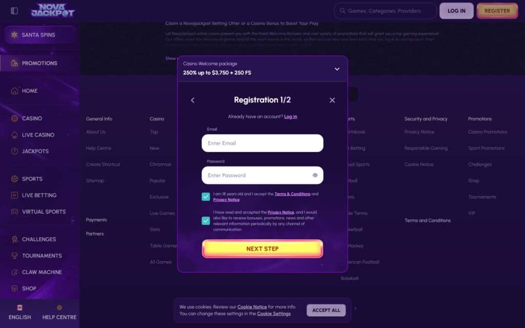 Nova Jackpot casino registration