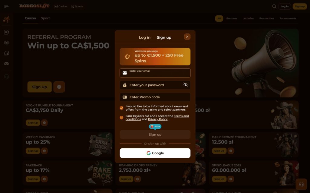 RodeoSlot casino registration