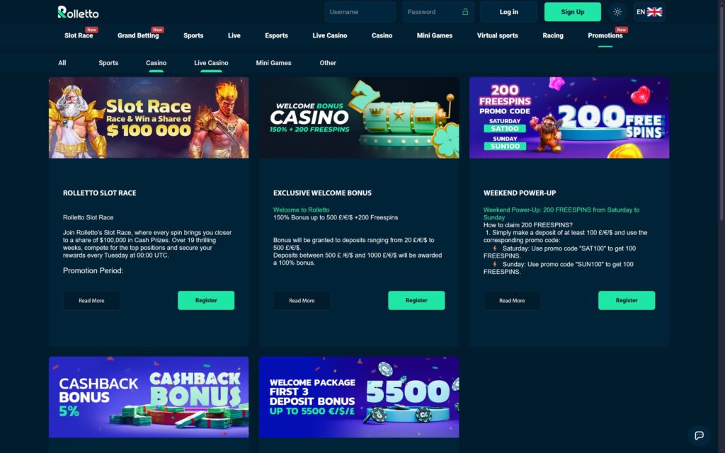 Rolletto casino bonuses