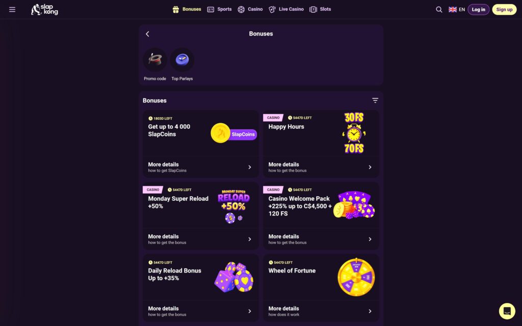 SlapKong casino bonuses