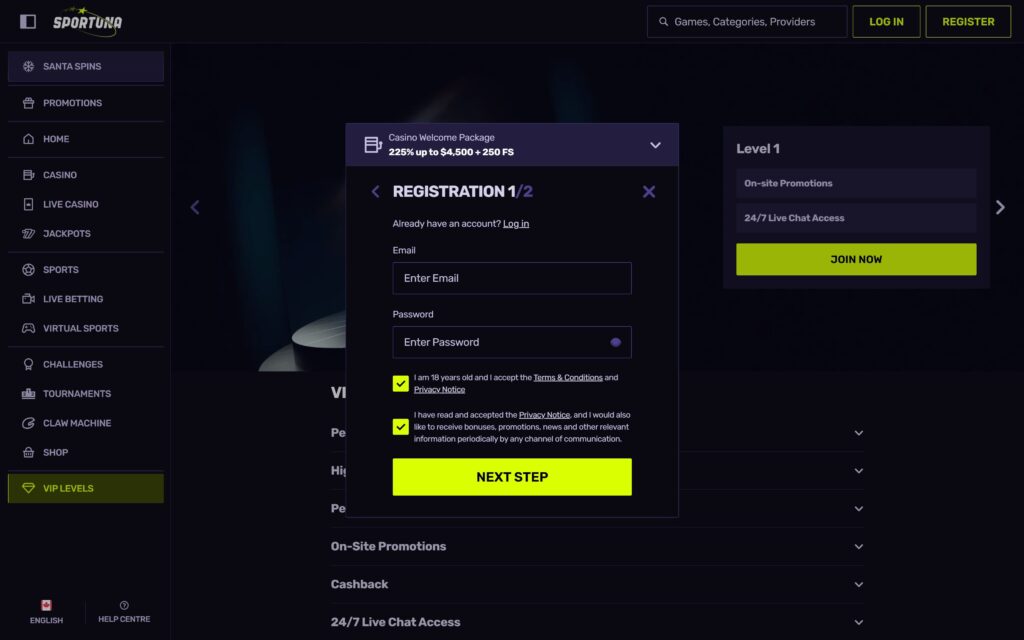 Sportuna casino registration