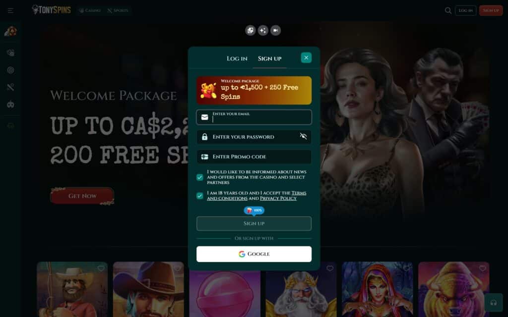 TonySpins casino registration