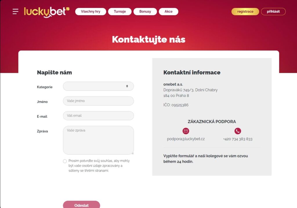 Luckybet Casino kontakty