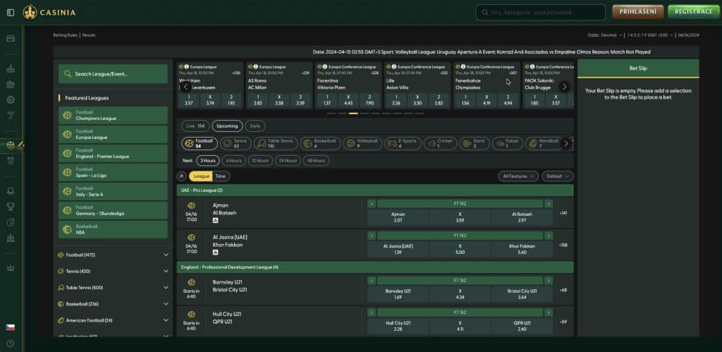 Casinia sportovní sázení