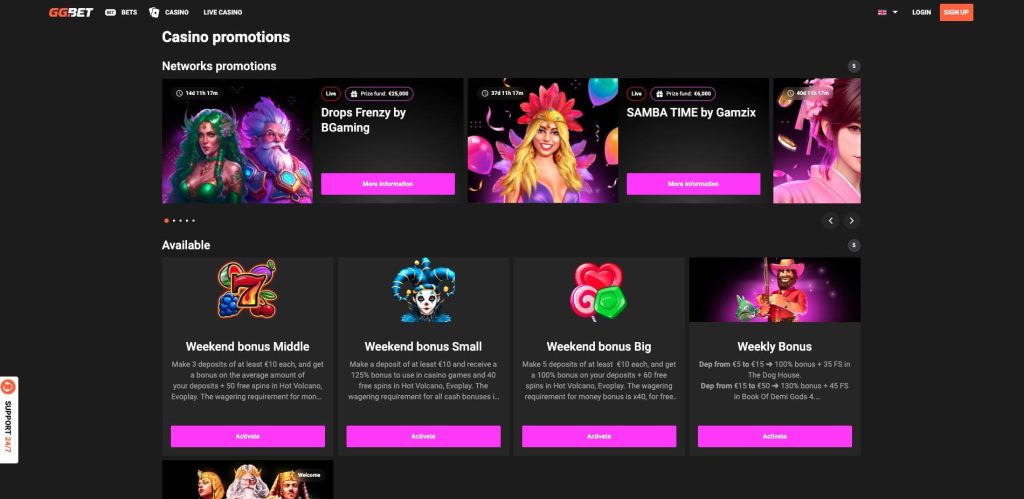 GGbet kasino bonusy