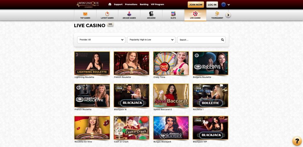 WinUnique casino s živými dealery