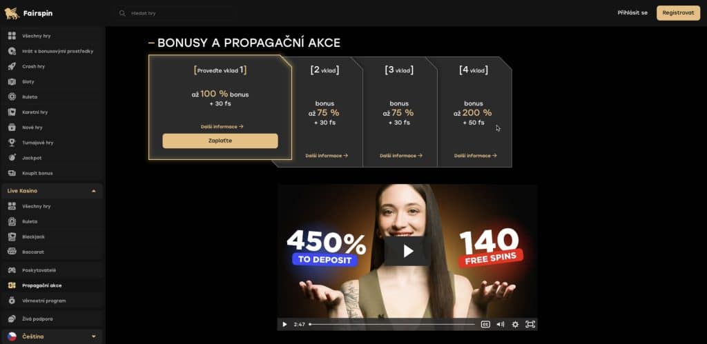 Fairspin kasino bonusy