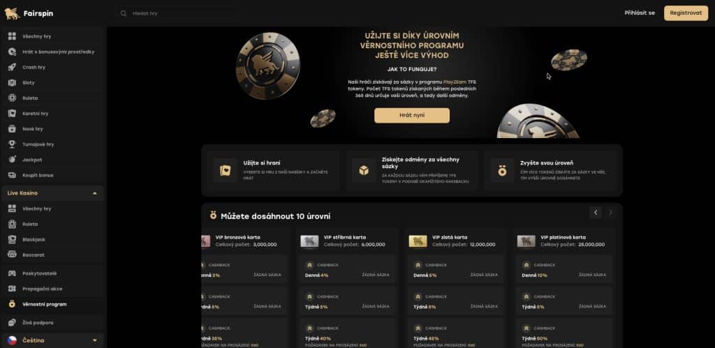 Fairspin casino VIP úroveň