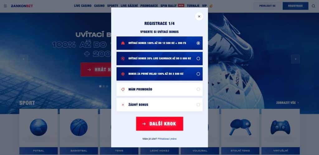 Bankonbet casino registrační formulář