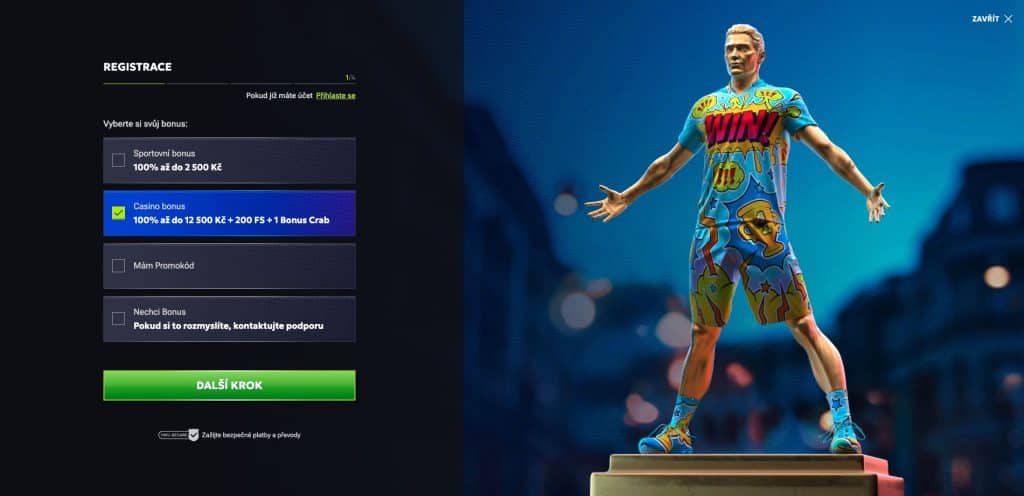 RTbet casino registrační formulář