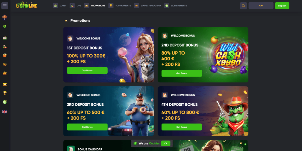 Spinline casino bonusy