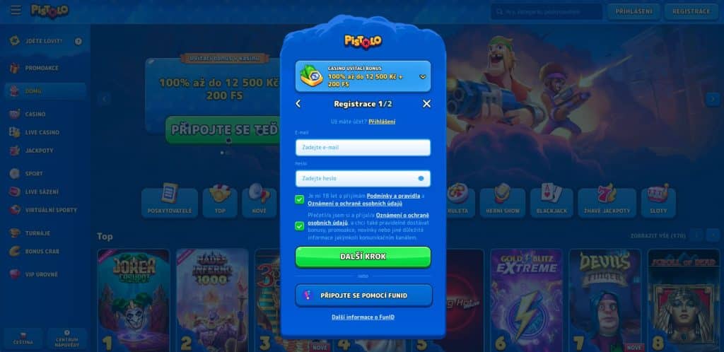 Pistolo casino registrace