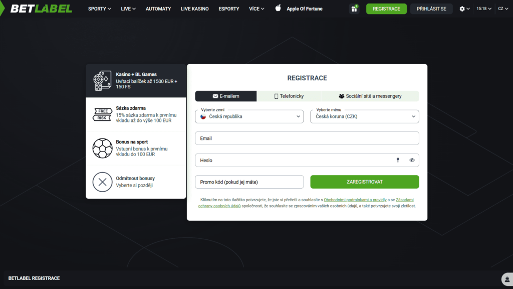 BetLabel casino registrace