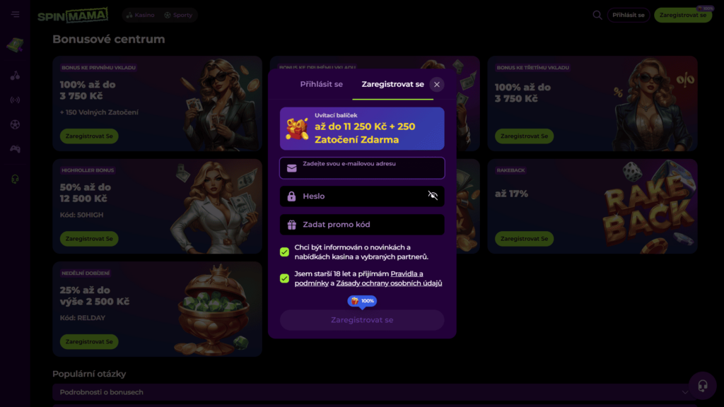 Spinmama casino registrace