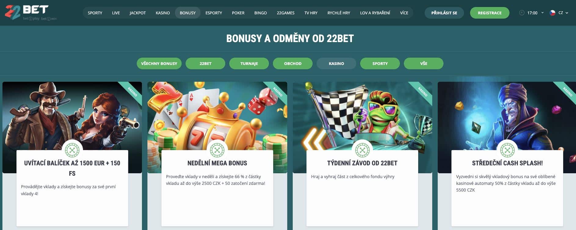 Bonusy a odměny od 22bet