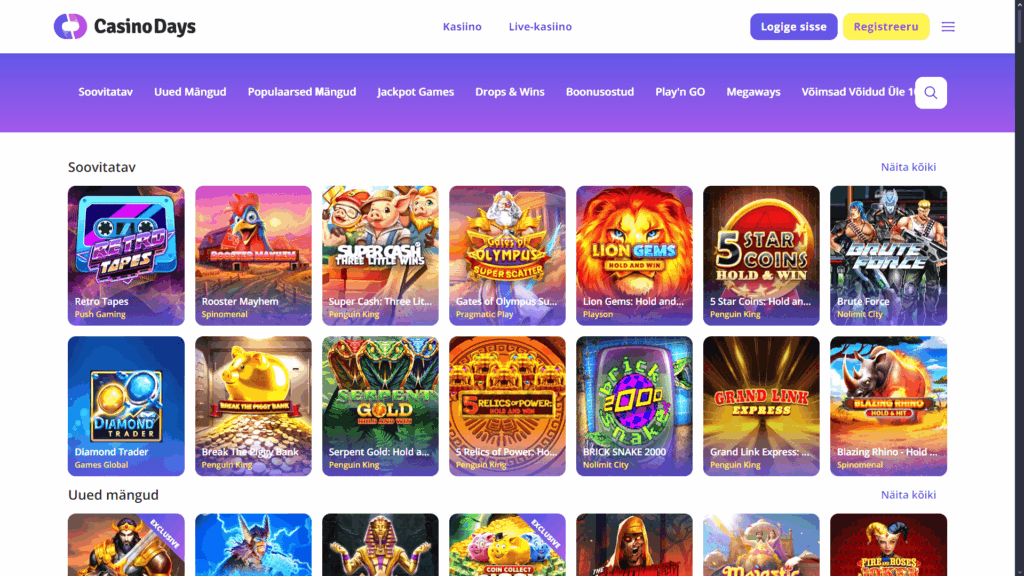 Casino Days kasiino slotimängud