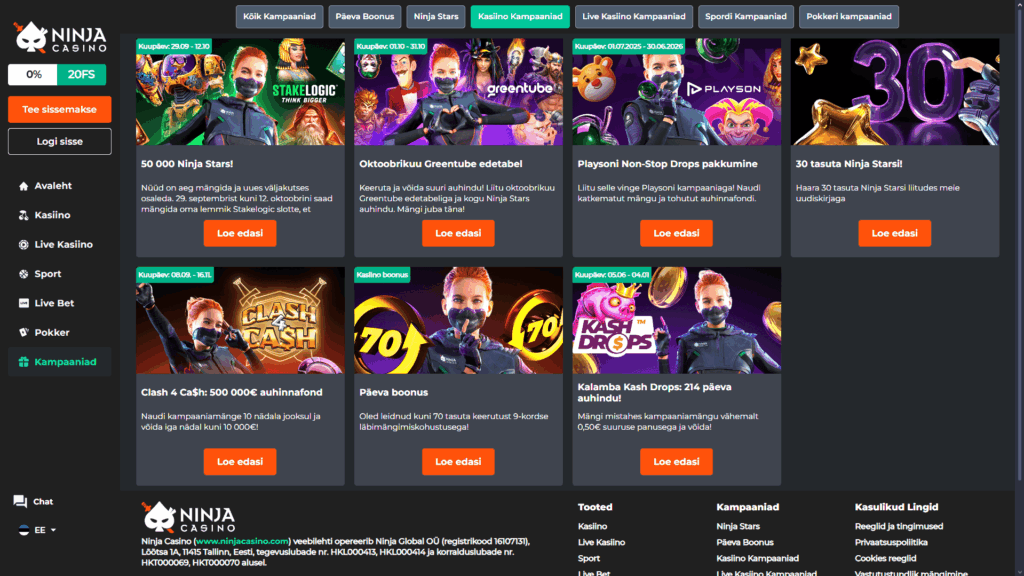 Ninja kasiinokampaaniad