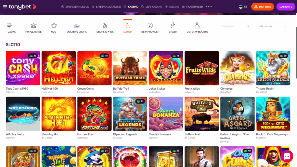 Tonybet kasiino slotimängud