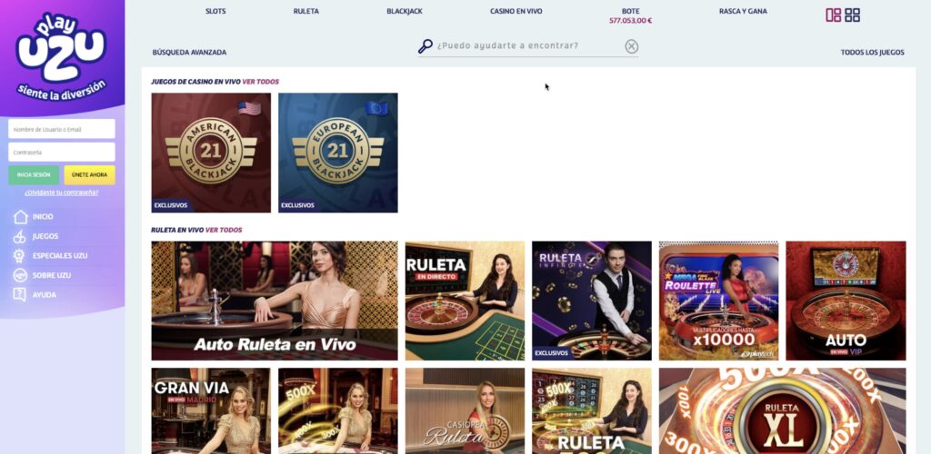 PlayUzu casino en vivo