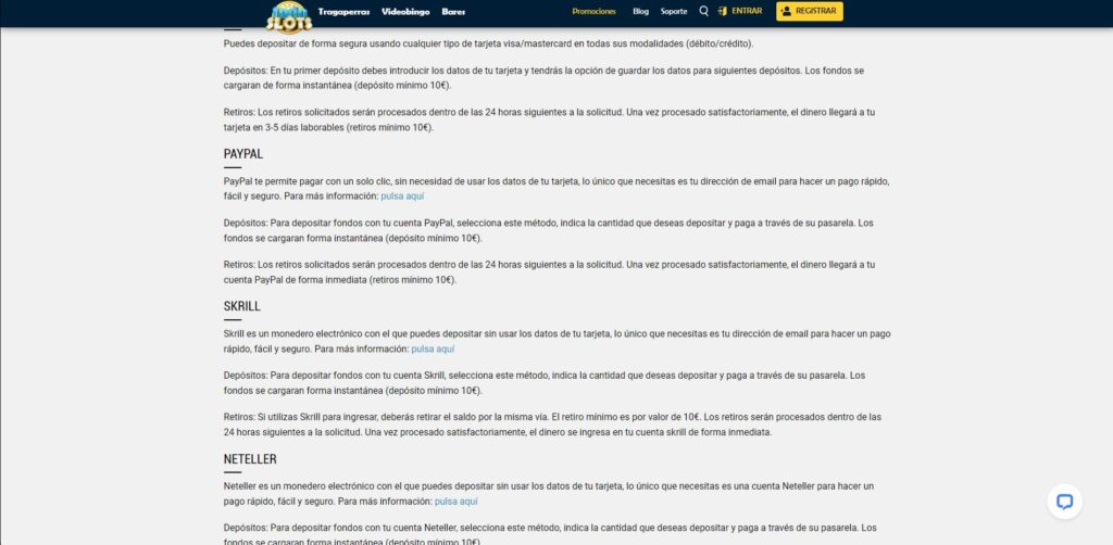 todoslots metodos de pago