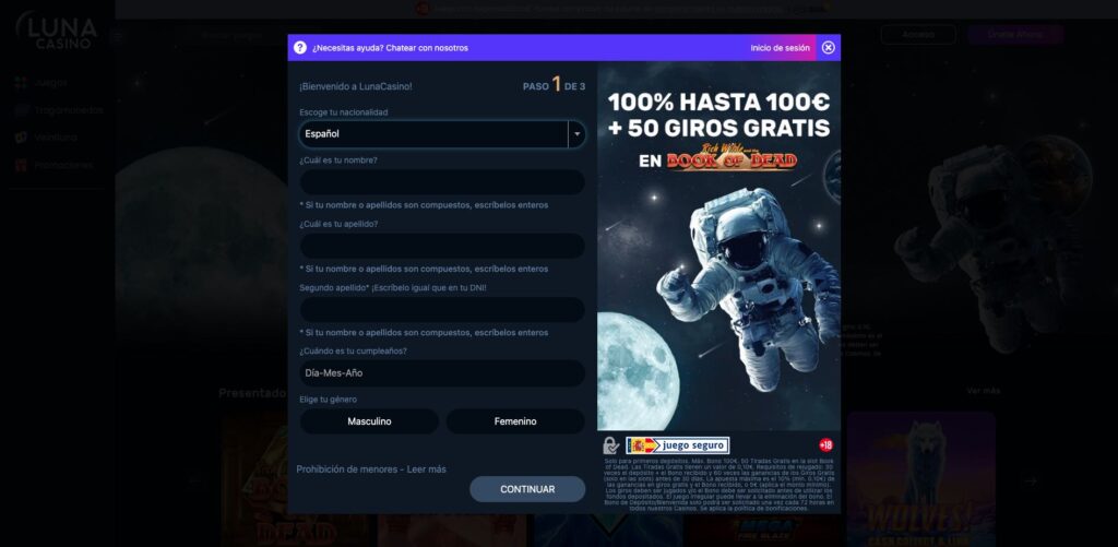 Luna casino registro