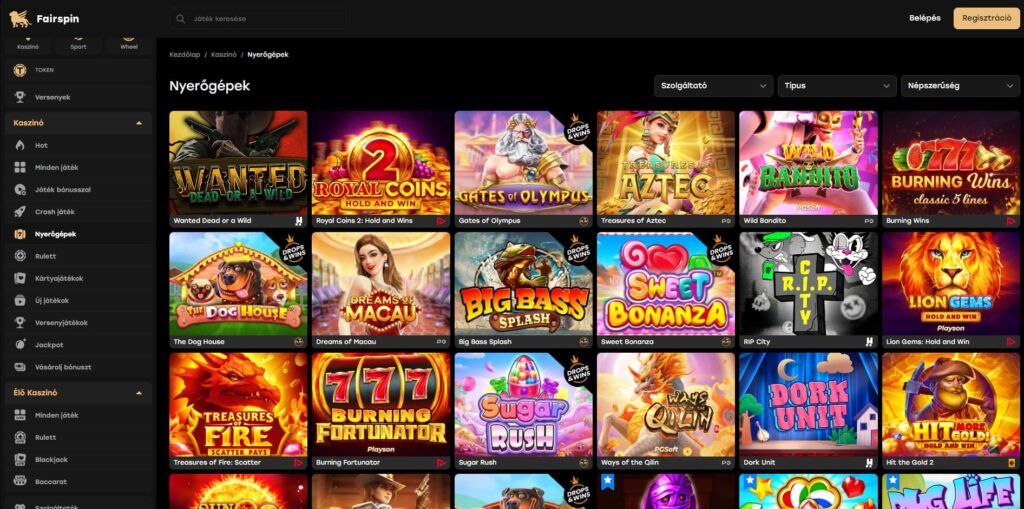 fairspin nyerogepes jatekok