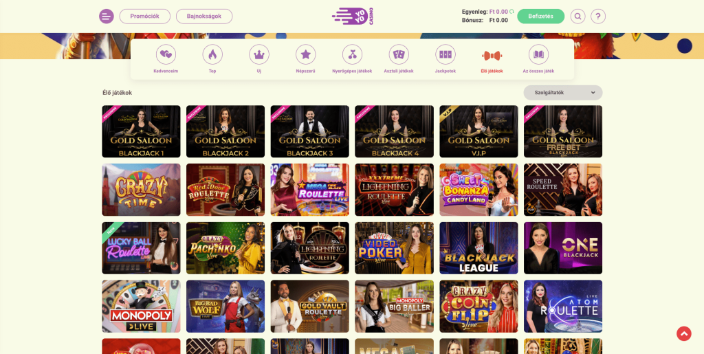 YoYo Casino Élő játékok