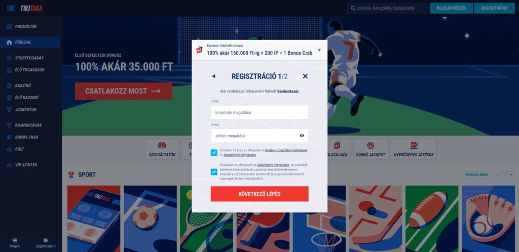 TikiTaka Casino regisztráció