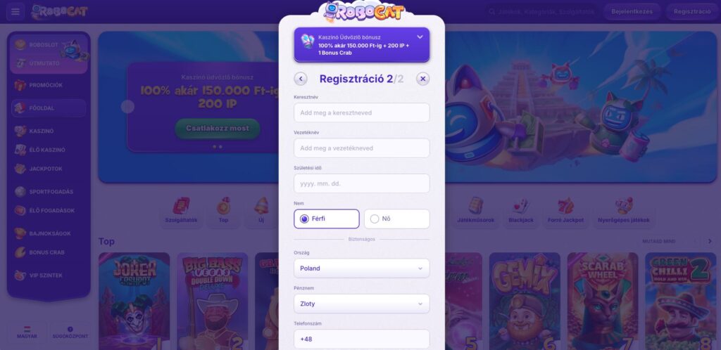 Robocat Casino regisztráció
